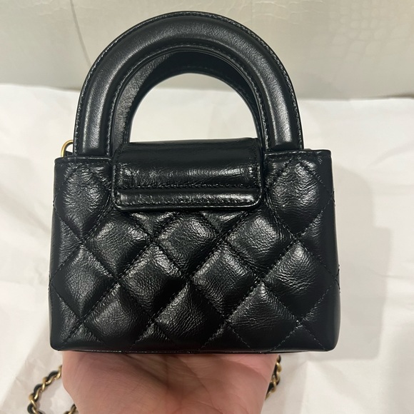 Chanel Kelly Black Top Handle Nano Mini SLG Purse w/Chain Micro Shopping Bag 23K - Picture 7 of 15
